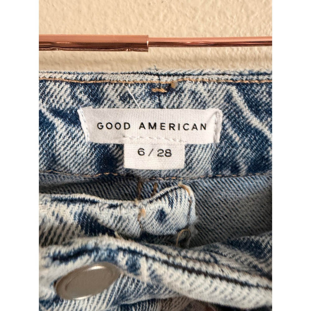 Good American Jeans Womens 6/28 Light Indigo Good 90s Distressed High Rise Acid - Picture 4 of 7